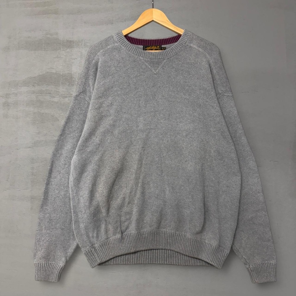 Eddie Bauer Vintage Sweater Grey Crewneck Cotton‎ Knit Tall XL Tall